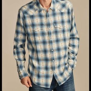 Lucky Brand, flannel blue/cream/tan plaid shirt, Large
